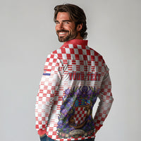 Personalized Croatia National Day Long Sleeve Polo Shirt Croatian Kuna Heritage Iris Floral