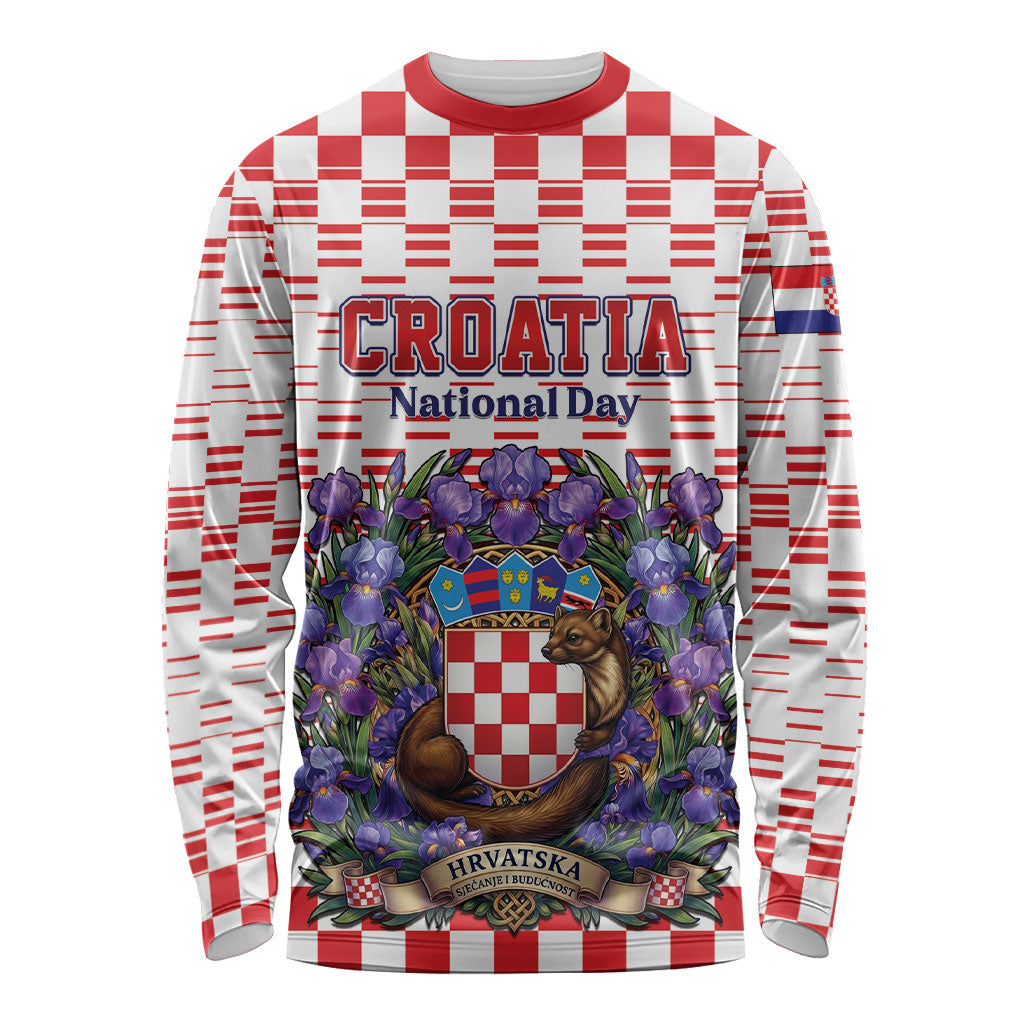 Personalized Croatia National Day Long Sleeve Shirt Croatian Kuna Heritage Iris Floral