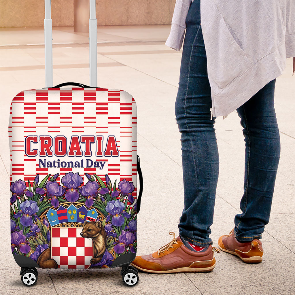 Croatia National Day Luggage Cover Croatian Kuna Heritage Iris Floral
