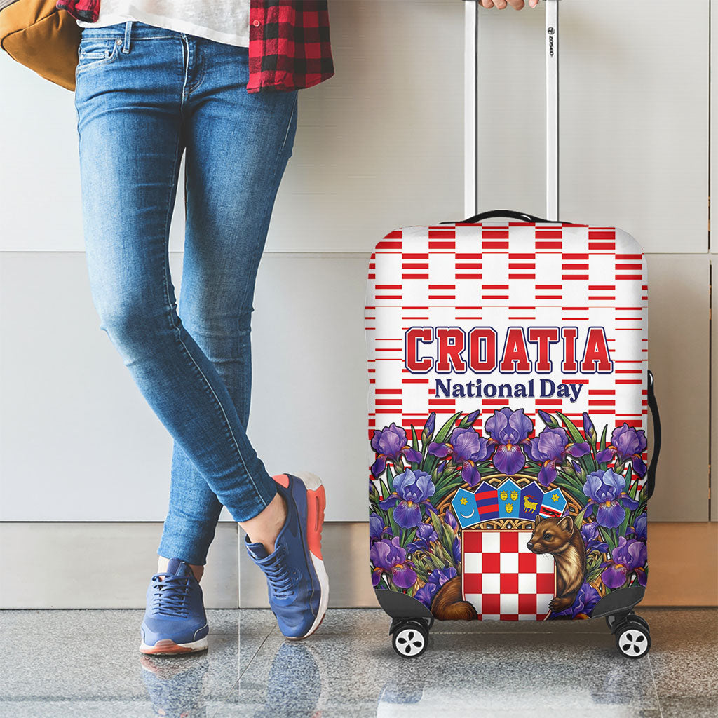 Croatia National Day Luggage Cover Croatian Kuna Heritage Iris Floral