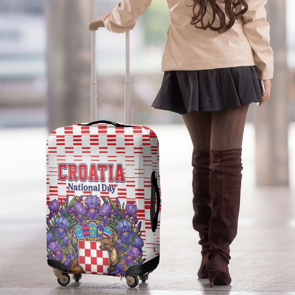 Croatia National Day Luggage Cover Croatian Kuna Heritage Iris Floral