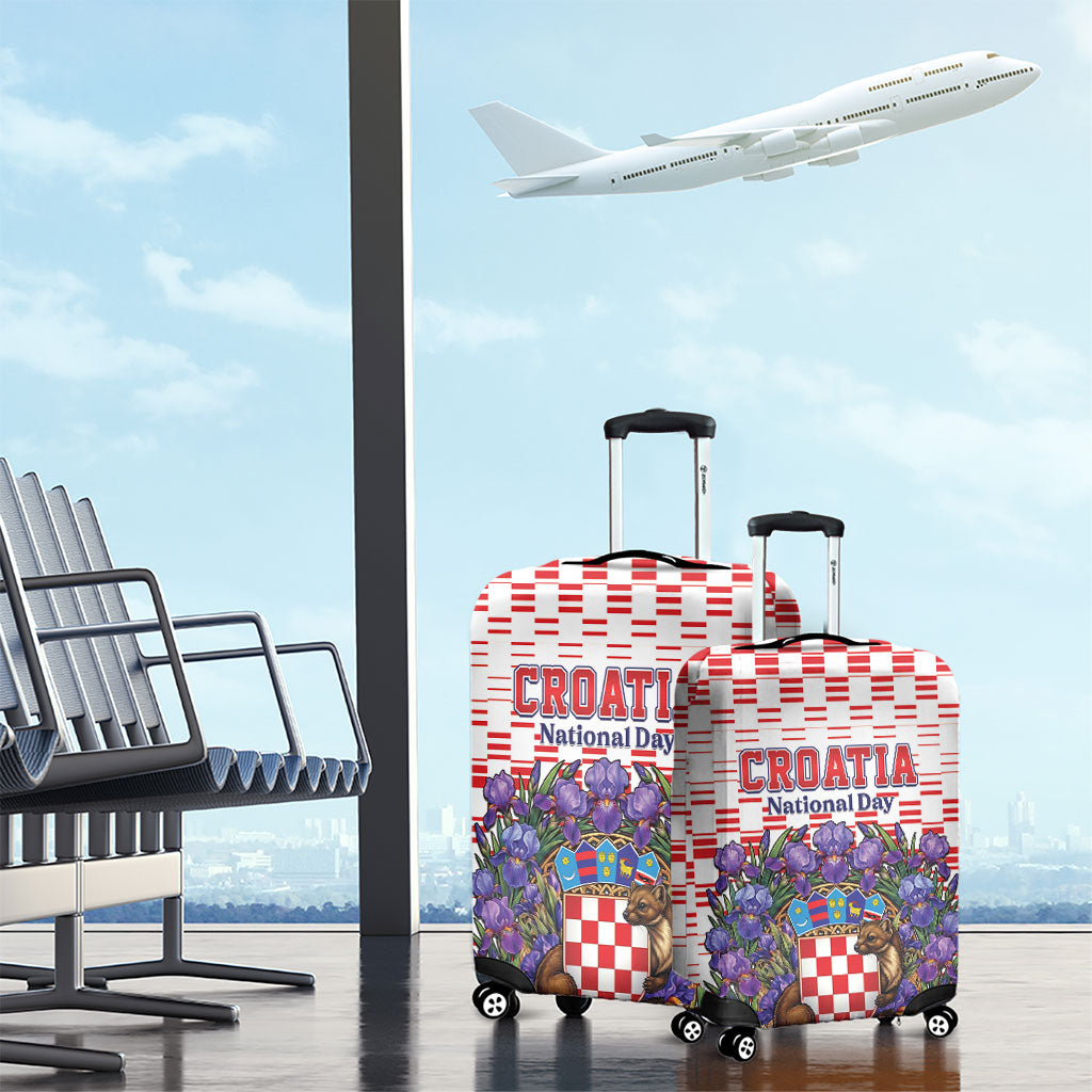 Croatia National Day Luggage Cover Croatian Kuna Heritage Iris Floral