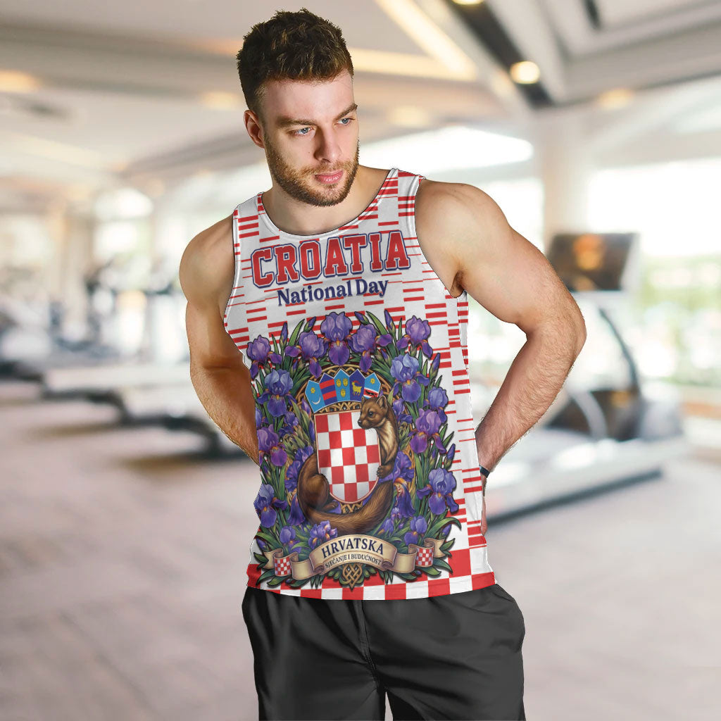 Personalized Croatia National Day Men Tank Top Croatian Kuna Heritage Iris Floral