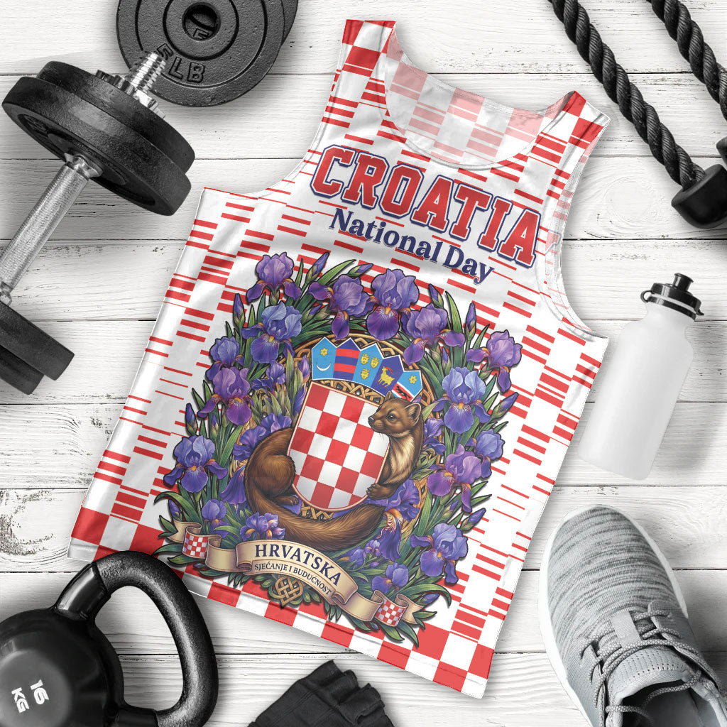 Personalized Croatia National Day Men Tank Top Croatian Kuna Heritage Iris Floral