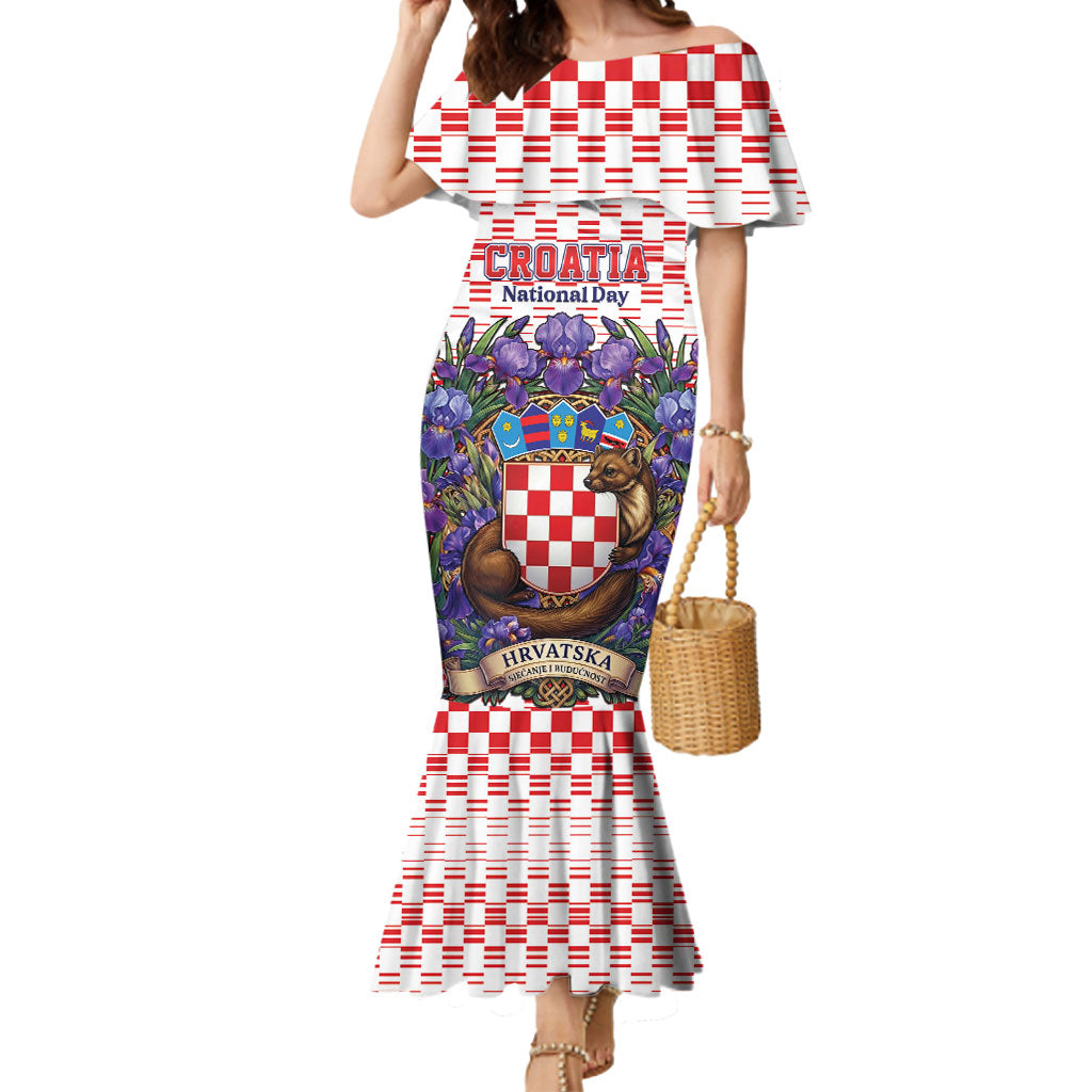 Personalized Croatia National Day Mermaid Dress Croatian Kuna Heritage Iris Floral