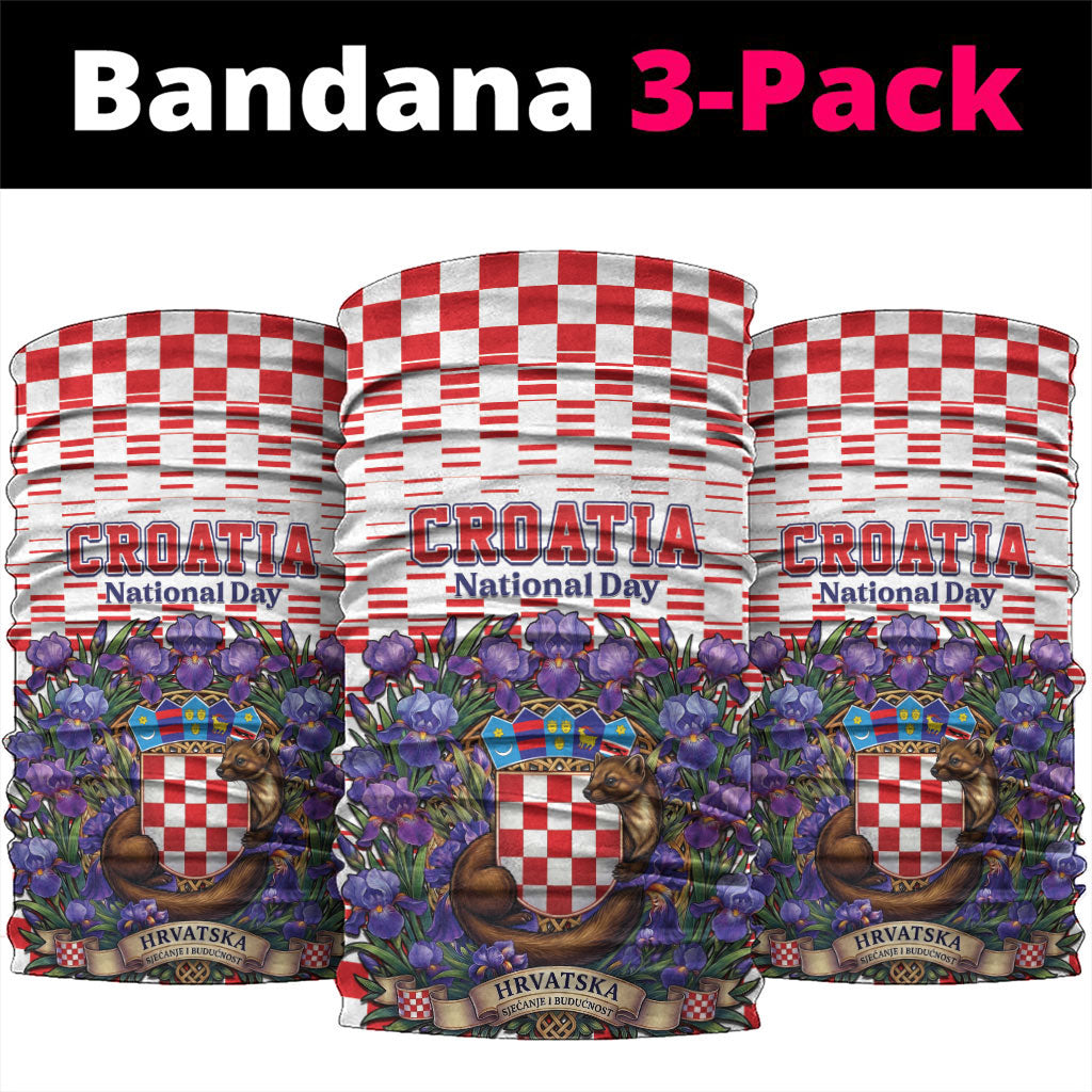 Croatia National Day Neck Gaiter Croatian Kuna Heritage Iris Floral