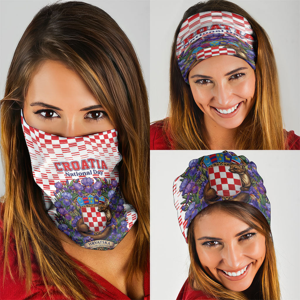 Croatia National Day Neck Gaiter Croatian Kuna Heritage Iris Floral
