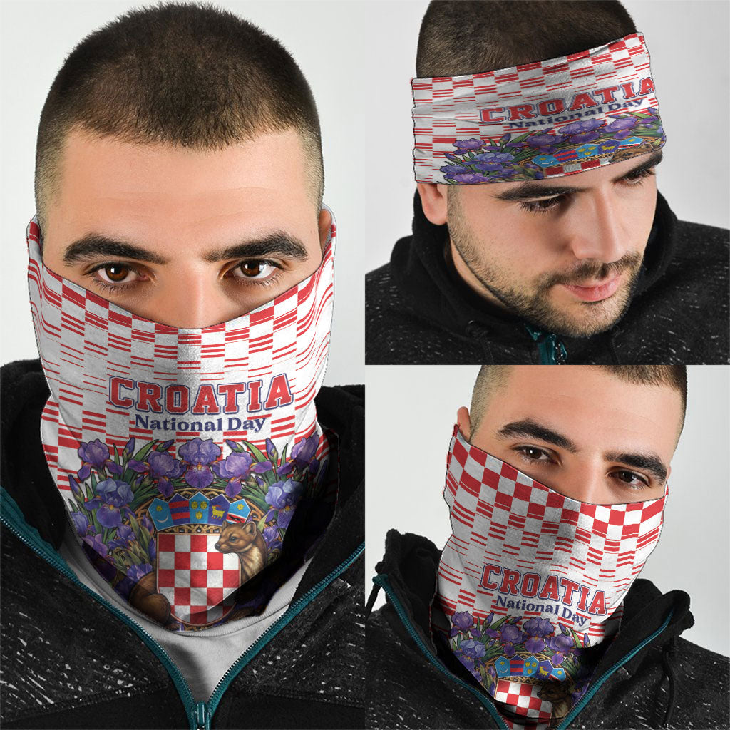 Croatia National Day Neck Gaiter Croatian Kuna Heritage Iris Floral