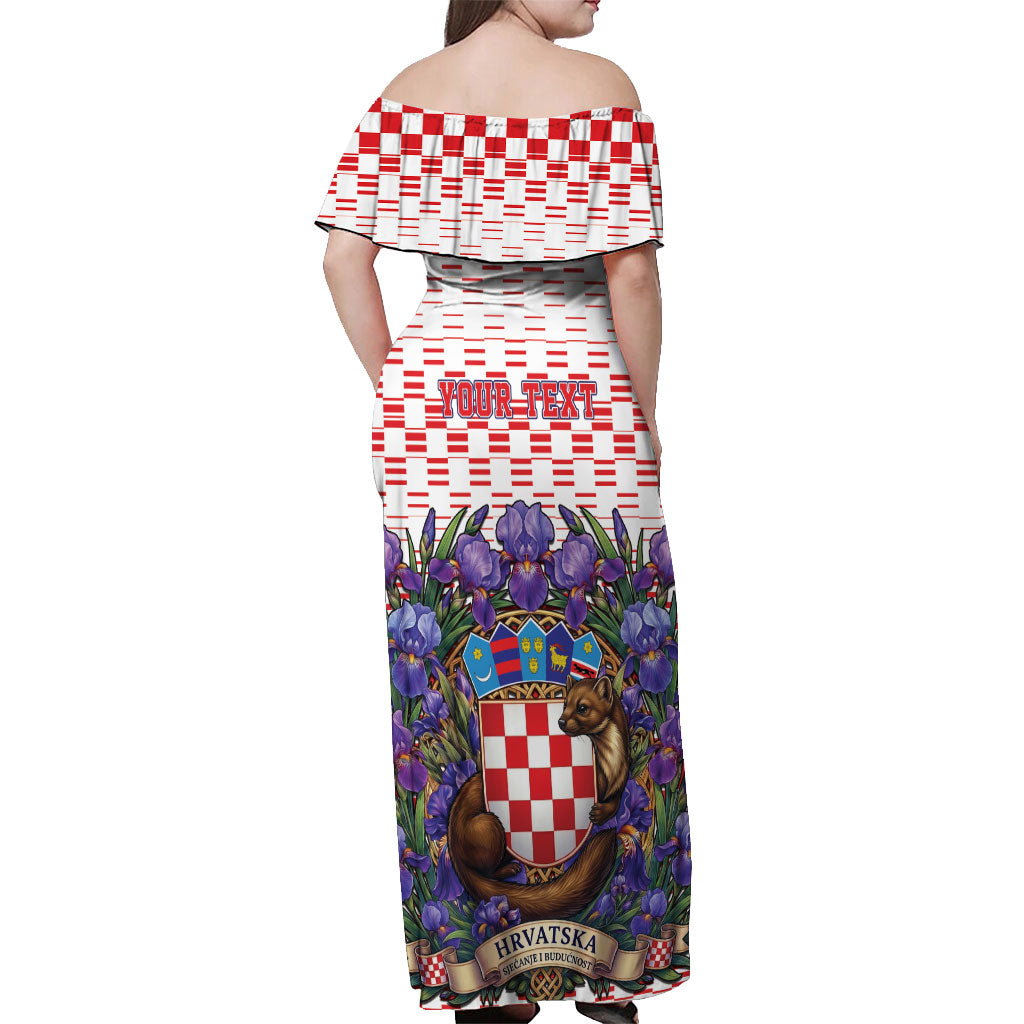 Personalized Croatia National Day Off Shoulder Maxi Dress Croatian Kuna Heritage Iris Floral