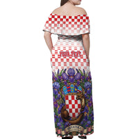 Personalized Croatia National Day Off Shoulder Maxi Dress Croatian Kuna Heritage Iris Floral