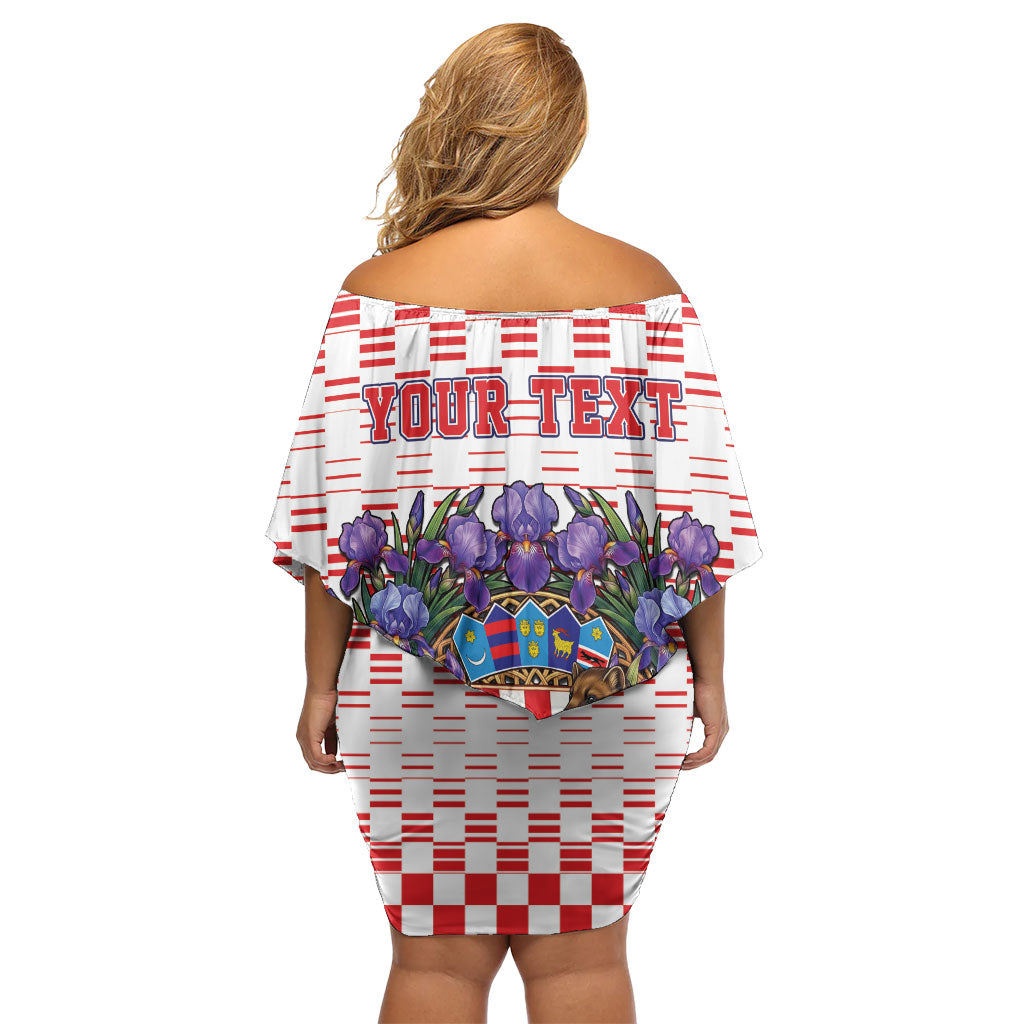 Personalized Croatia National Day Off Shoulder Short Dress Croatian Kuna Heritage Iris Floral