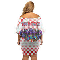 Personalized Croatia National Day Off Shoulder Short Dress Croatian Kuna Heritage Iris Floral