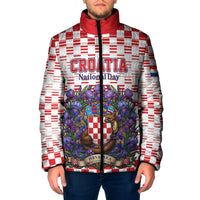 Personalized Croatia National Day Padded Jacket Croatian Kuna Heritage Iris Floral