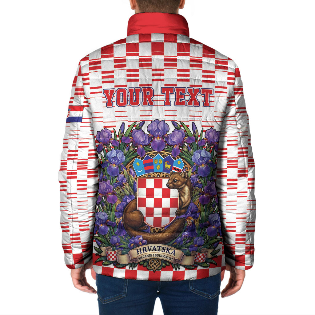 Personalized Croatia National Day Padded Jacket Croatian Kuna Heritage Iris Floral
