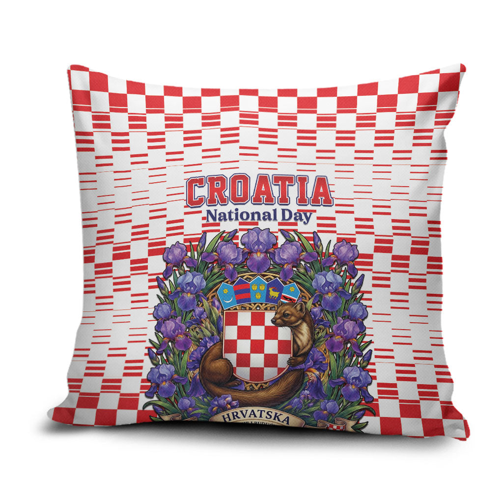 Croatia National Day Pillow Cover Croatian Kuna Heritage Iris Floral