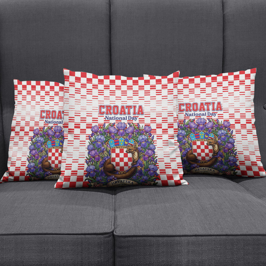 Croatia National Day Pillow Cover Croatian Kuna Heritage Iris Floral