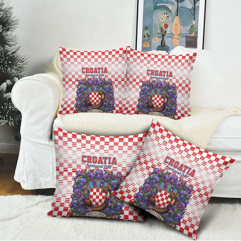 Croatia National Day Pillow Cover Croatian Kuna Heritage Iris Floral
