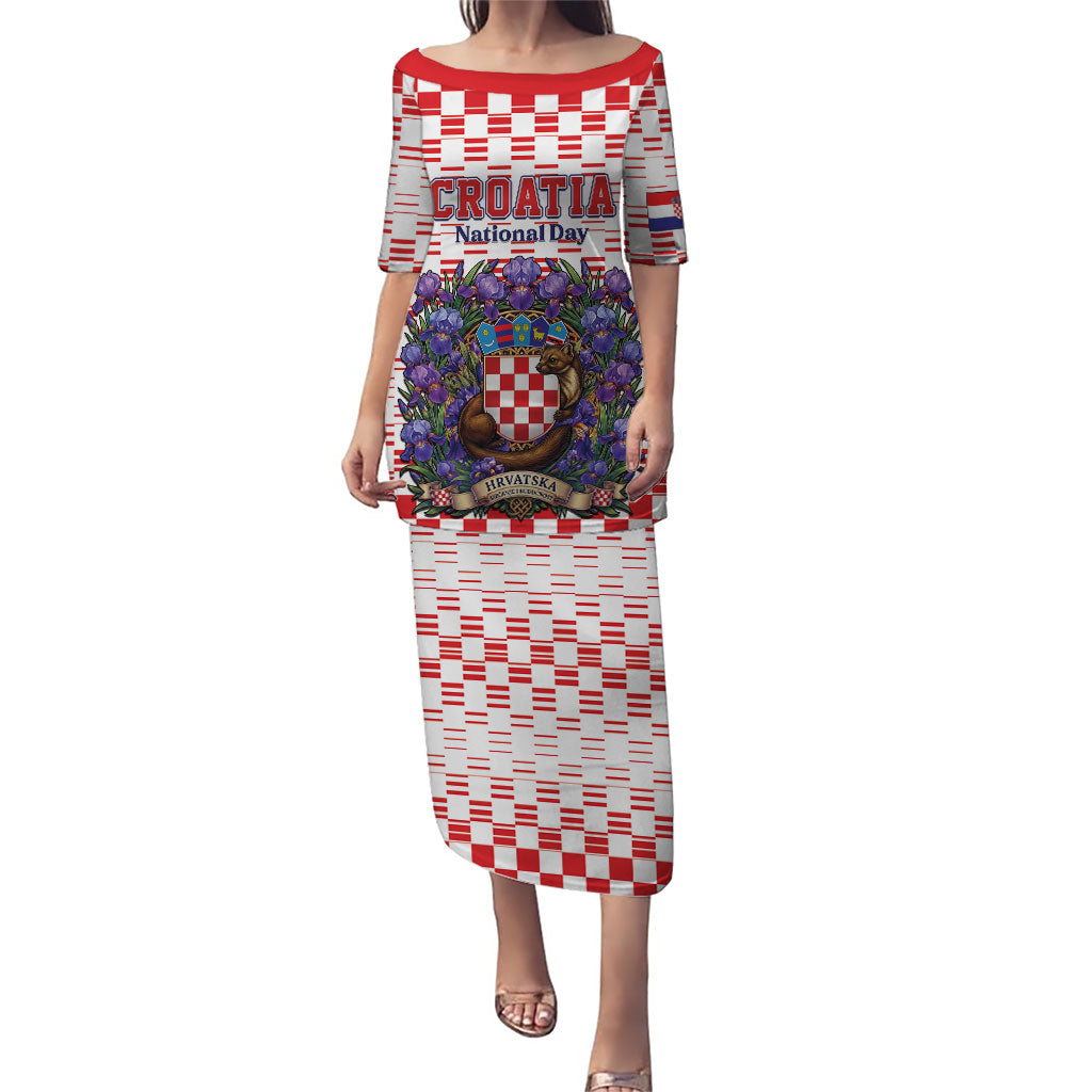 Personalized Croatia National Day Puletasi Croatian Kuna Heritage Iris Floral