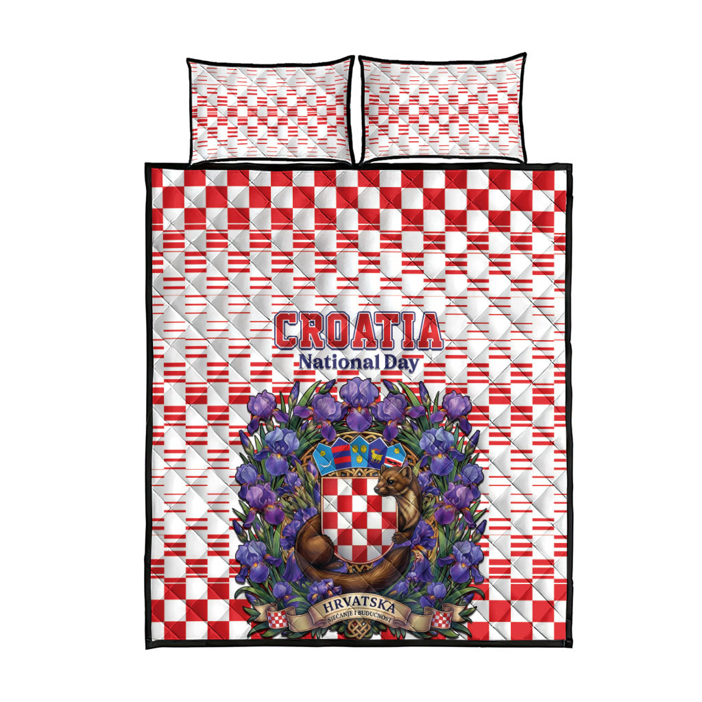 Croatia National Day Quilt Bed Set Croatian Kuna Heritage Iris Floral