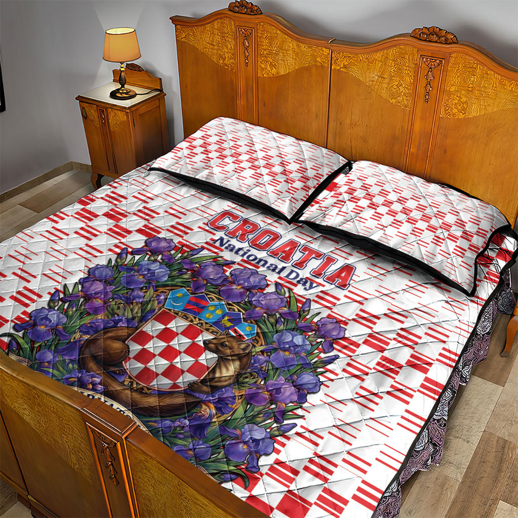 Croatia National Day Quilt Bed Set Croatian Kuna Heritage Iris Floral