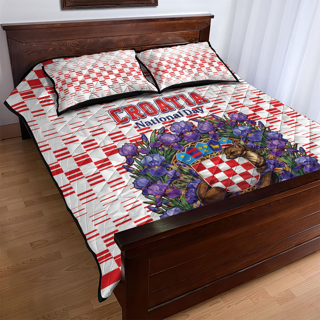 Croatia National Day Quilt Bed Set Croatian Kuna Heritage Iris Floral