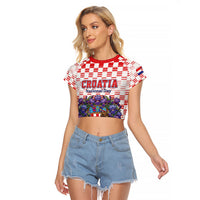 Personalized Croatia National Day Raglan Cropped T Shirt Croatian Kuna Heritage Iris Floral