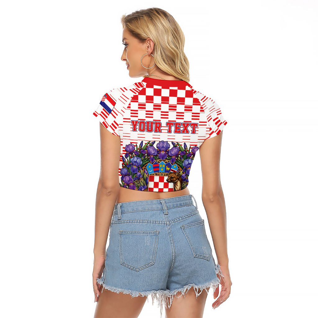 Personalized Croatia National Day Raglan Cropped T Shirt Croatian Kuna Heritage Iris Floral