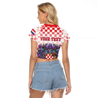Personalized Croatia National Day Raglan Cropped T Shirt Croatian Kuna Heritage Iris Floral