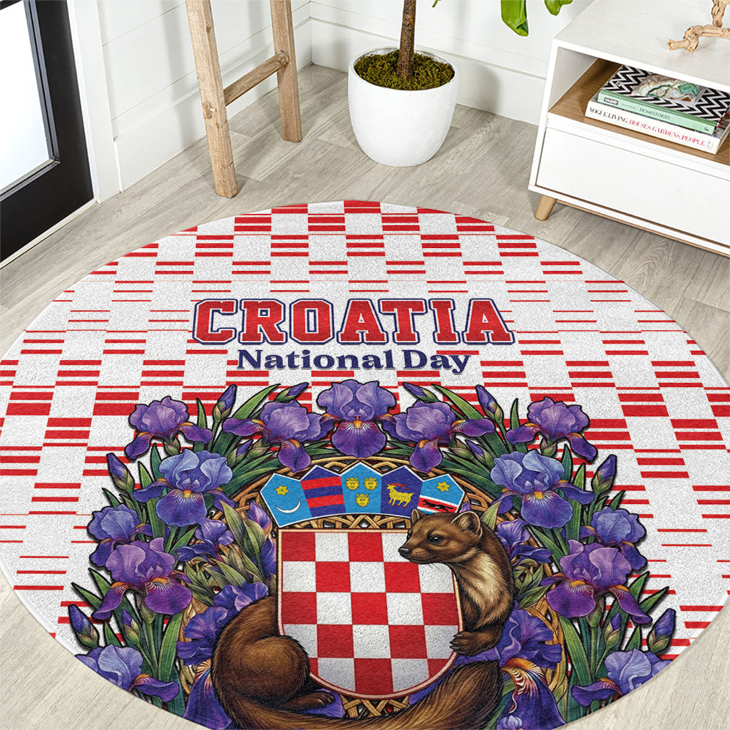 Croatia National Day Round Carpet Croatian Kuna Heritage Iris Floral