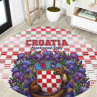 Croatia National Day Round Carpet Croatian Kuna Heritage Iris Floral