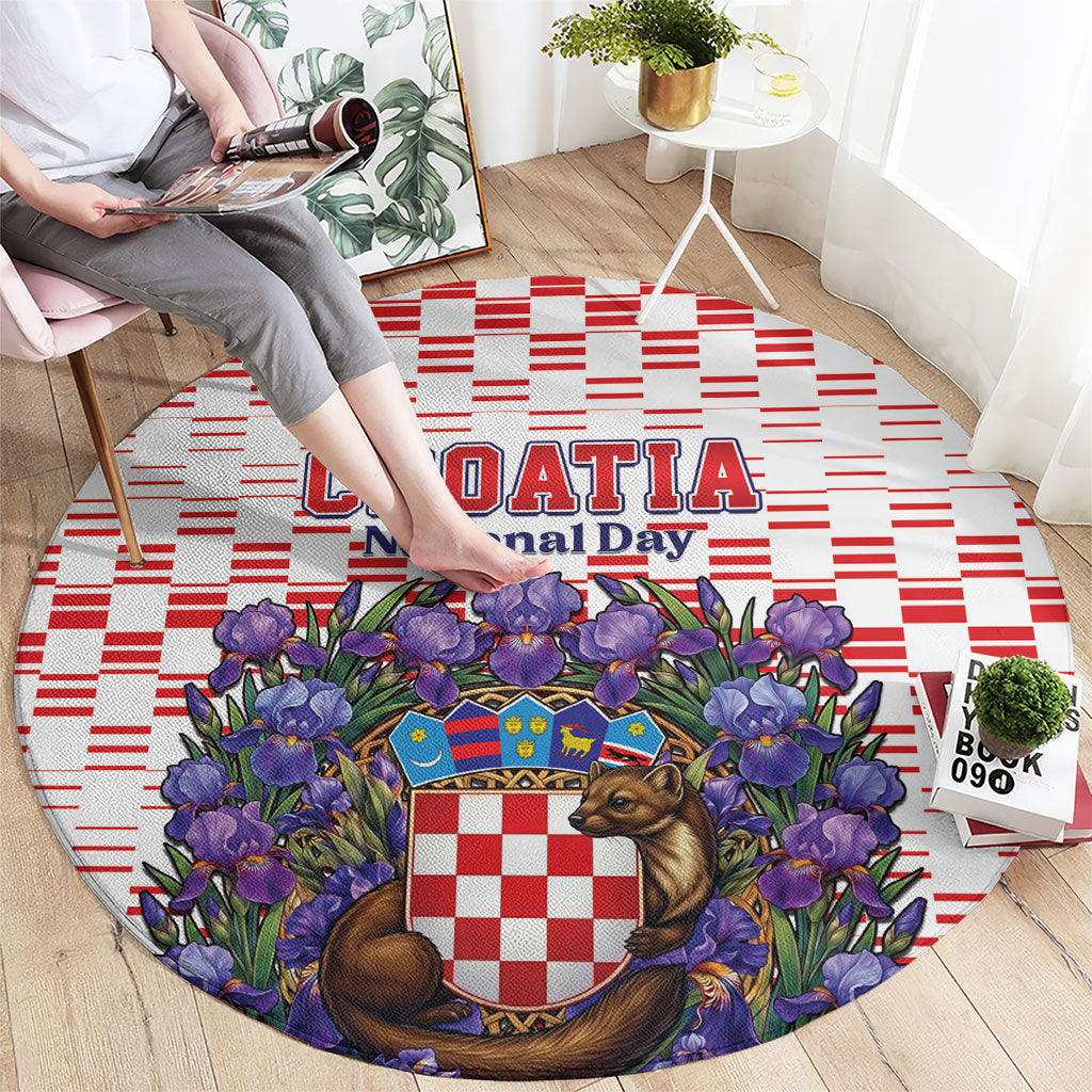 Croatia National Day Round Carpet Croatian Kuna Heritage Iris Floral