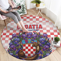 Croatia National Day Round Carpet Croatian Kuna Heritage Iris Floral