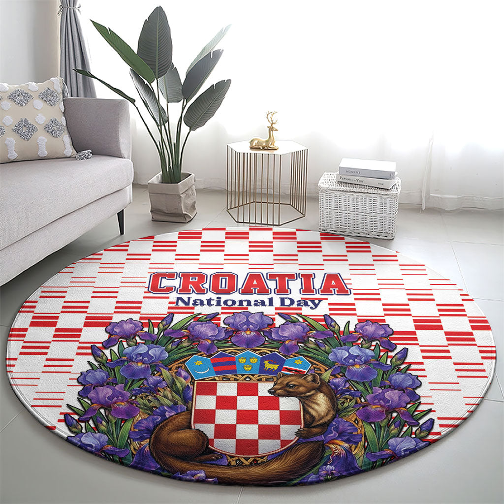 Croatia National Day Round Carpet Croatian Kuna Heritage Iris Floral