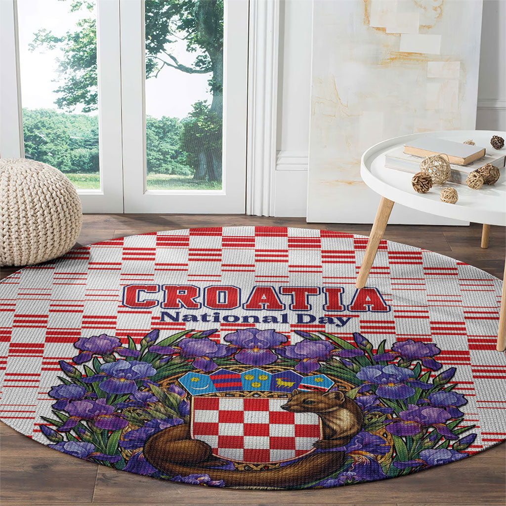 Croatia National Day Round Carpet Croatian Kuna Heritage Iris Floral