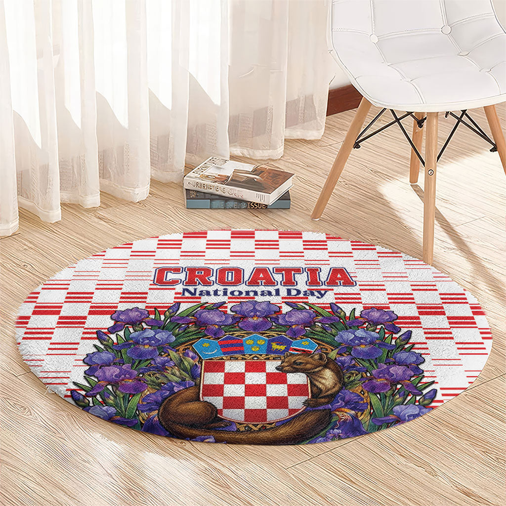 Croatia National Day Round Carpet Croatian Kuna Heritage Iris Floral