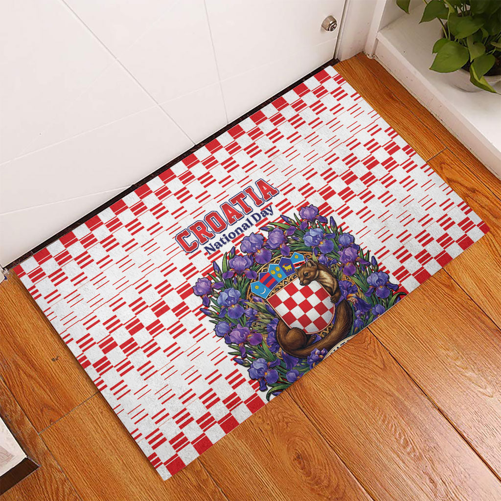 Croatia National Day Rubber Doormat Croatian Kuna Heritage Iris Floral