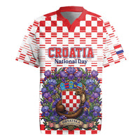 Personalized Croatia National Day Rugby Jersey Croatian Kuna Heritage Iris Floral