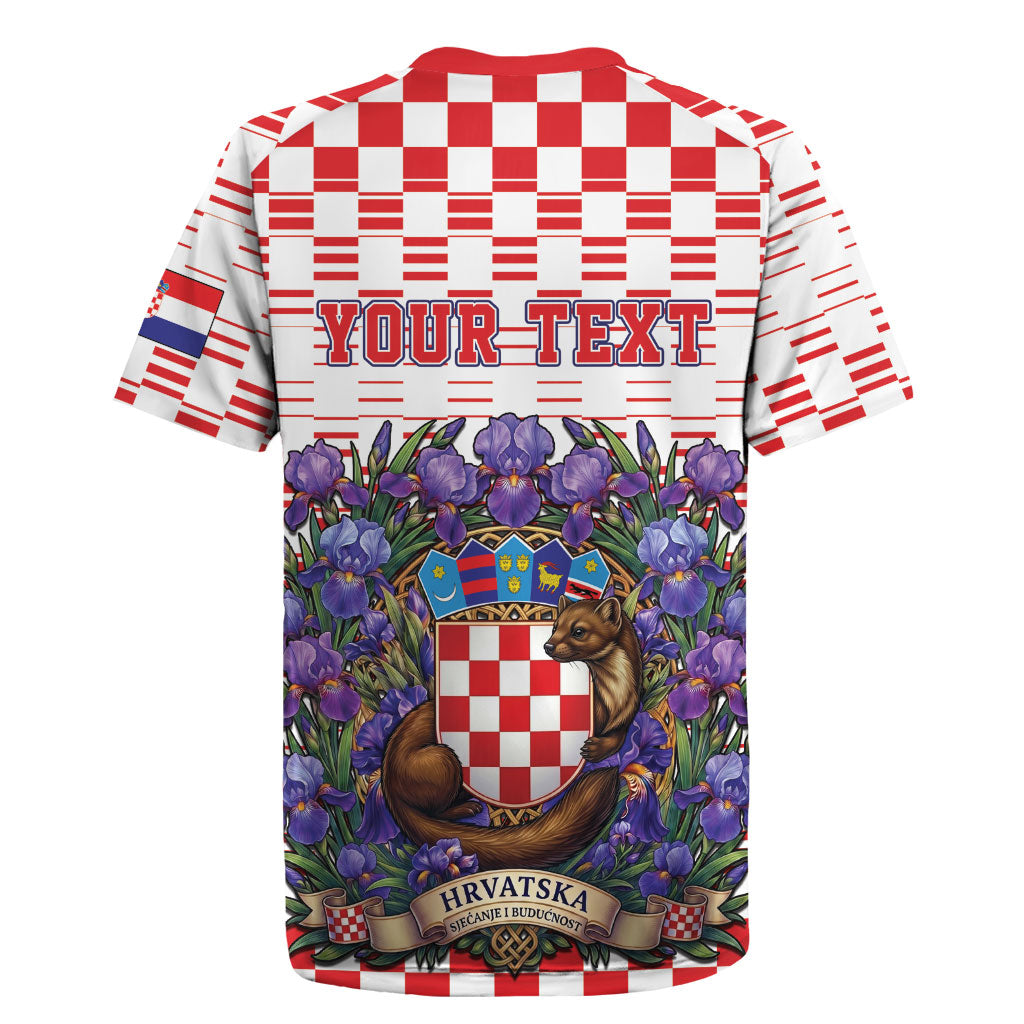 Personalized Croatia National Day Rugby Jersey Croatian Kuna Heritage Iris Floral