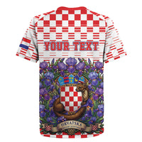 Personalized Croatia National Day Rugby Jersey Croatian Kuna Heritage Iris Floral