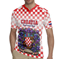 Personalized Croatia National Day Rugby Jersey Croatian Kuna Heritage Iris Floral
