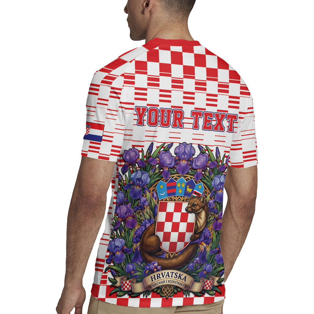 Personalized Croatia National Day Rugby Jersey Croatian Kuna Heritage Iris Floral