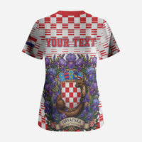 Personalized Croatia National Day Scrub Top Croatian Kuna Heritage Iris Floral