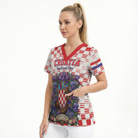 Personalized Croatia National Day Scrub Top Croatian Kuna Heritage Iris Floral