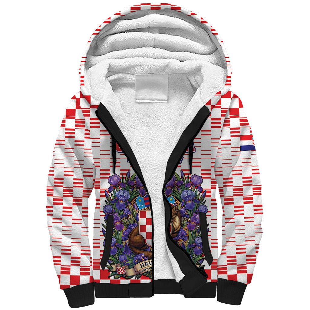 Personalized Croatia National Day Sherpa Hoodie Croatian Kuna Heritage Iris Floral