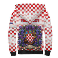 Personalized Croatia National Day Sherpa Hoodie Croatian Kuna Heritage Iris Floral