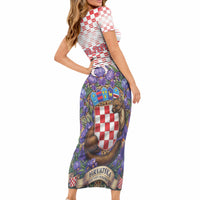 Personalized Croatia National Day Short Sleeve Bodycon Dress Croatian Kuna Heritage Iris Floral LT19