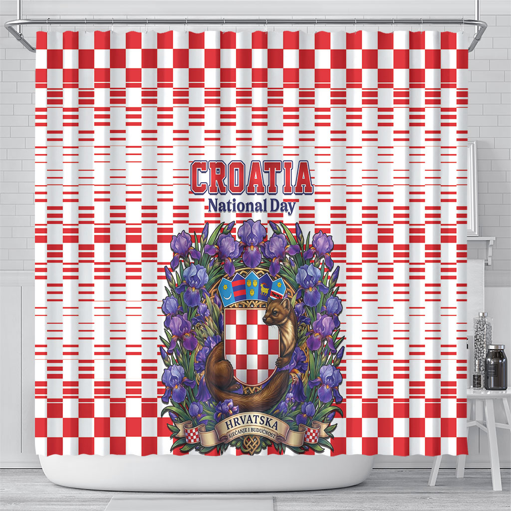 Croatia National Day Shower Curtain Croatian Kuna Heritage Iris Floral