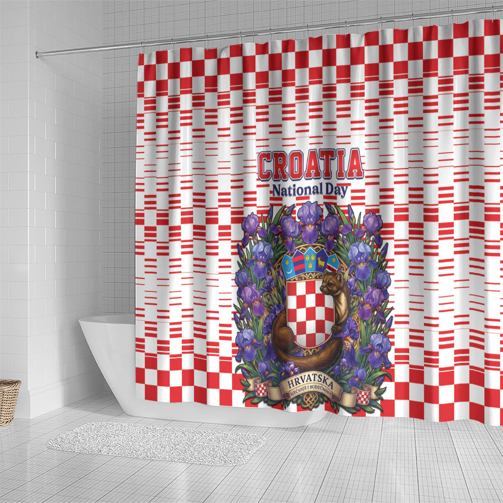 Croatia National Day Shower Curtain Croatian Kuna Heritage Iris Floral