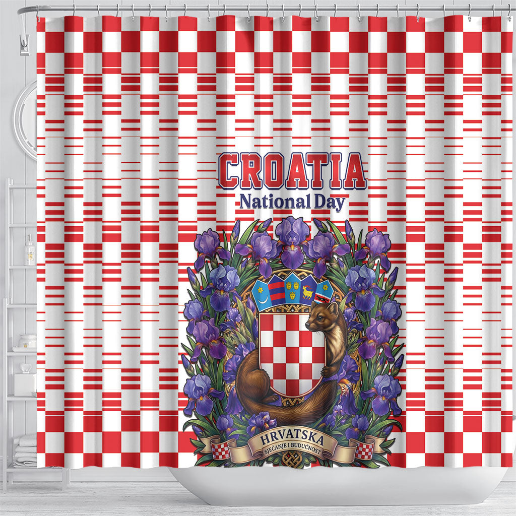 Croatia National Day Shower Curtain Croatian Kuna Heritage Iris Floral