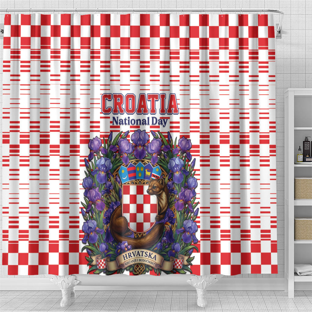 Croatia National Day Shower Curtain Croatian Kuna Heritage Iris Floral